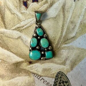 KINGMAN TURQUOISE and STERLING pendant artisan marked MA